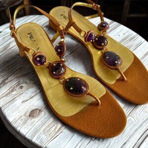 Prada Amethyst Embellished Sandals - Size 39 1/2 - Vero Cuoio,  Made in Italy